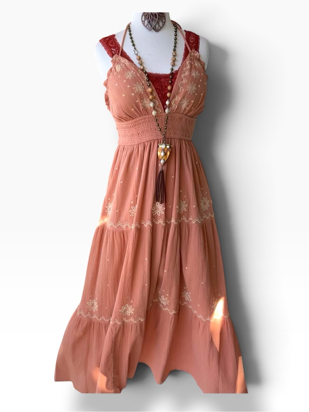 NWT Halter Dress Sweet Lovely Jen embroidered backless tiered A-line vneck M L